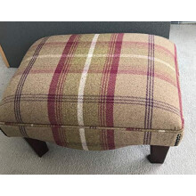 Footstool Wooden Mahogany Legs - Balmoral Heather Check/Tartan Fabric