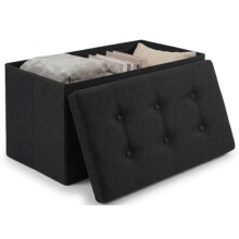 edihome, Foldable Storage Pouffe, (38 x 76 x 38 cm), Baul Ottoman with Lid - Fabric Bench Organizer and Seat for Bedroom and Footboard (Dark Grey, 15