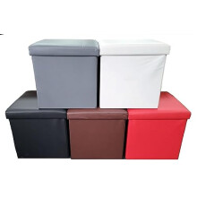 AMBERLINNEN LTD Leather Folding Storage Box Ottoman Seat Stool Storage Boxes Footstool 2 Sizes (38CM x 38CM x 38CM, Brown)