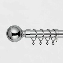 Extendable 25-28mm Metal Curtain Pole Set With Plain Ball Finials Rings Brackets (Polished Chrome, 120-210cm)
