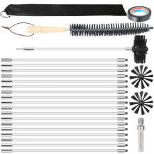 24Pcs Chimney Sweep Kit, Chimney Cleaning Brush Kit with 18 Flexible Nylon Rods, 6" Brush Head, Long Wooden Handle Brushes and Storage Bag, Chimney