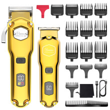 Hatteker Haarschneidemaschine Kit für Herren Bartschneider IPX7 Wasserdichte Haarschneider T-Klinge Professioneller USB Wiederaufladbar Gold