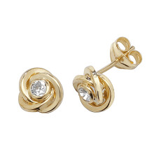 9ct Gold Ladies Stud Earrings with Cubic Zirconia/CZ - 6mm*6mm