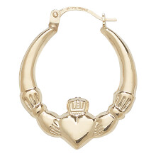 9ct Gold Ladies Claddagh Hoop Earrings - 24mm*20mm