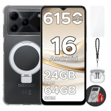 (Black) DOOGLE Note 56-VIP Edition Smartphone, 24GB(3+21) RAM+64GB ROM, 6.56" 90Hz, Android16, 6150mAh, 8MP Camera, Face Unlock, TWS Earbuds Included