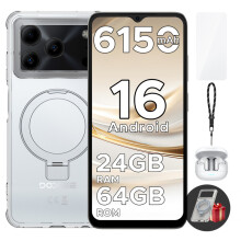 (White) DOOGLE Note 56-VIP Edition Smartphone, 24GB(3+21) RAM+64GB ROM, 6.56" 90Hz, Android16, 6150mAh, 8MP Camera, Face Unlock, TWS Earbuds Included