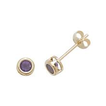 9ct Gold Ladies Stud Earrings with Amethyst - 4mm*4mm