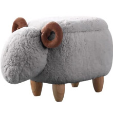 WAYUTO Animal Footstool Storage Upholstered Ottoman Bench Grey Sheep for Living Room Dorm Foot Rest Step Stool Padded Seat Chair Wood Foot Heavy Duty