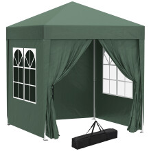 2x2m Pop Up Gazebo with Curtain Walls and Windows, Green