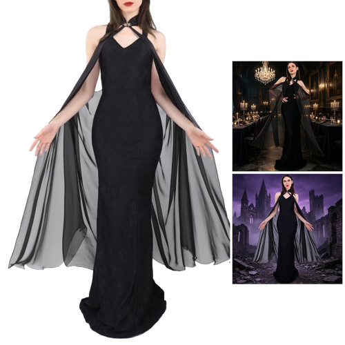 Romantics A Line Chiffon Cape With Halter Neck Design-Red 130cm 2
