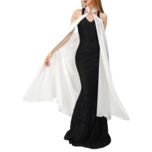 Stylish Sheer Chiffon Cape A Line Swing Halter Long-Milky 180cm