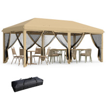 3x6m Pop Up Gazebo Party Tent with Mesh Walls, Beige