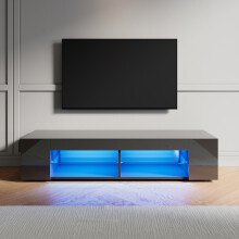 (High Gloss Black, 135cm) Elegant LED TV Stand with 12-Colour RGB Lighting, Glass Shelf