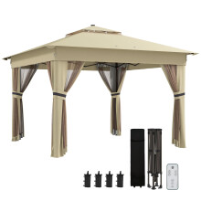 3.36x3.36m Pop Up Gazebo with Solar LED Lights, Khaki
