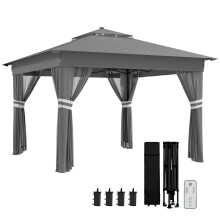 3.36x3.36m Pop Up Gazebo with Solar LED Lights, Grey