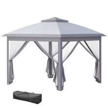 3.3x3.3m Pop Up Gazebo Double Roof with Mesh Sidewalls, Grey