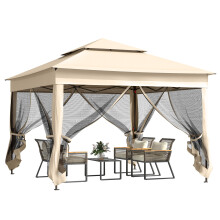 3x3m Pop Up Gazebo Double Roof with Netting, Cream White