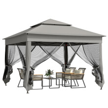 3x3m Pop Up Gazebo Double Roof with Netting, Dark Grey