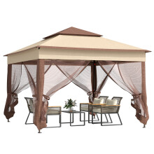 3x3m Pop Up Gazebo Double Roof with Netting, Khaki