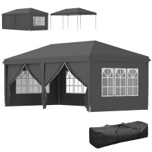 3x6m Pop-Up Gazebo, with Curtain Walls and Windows, Grey