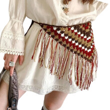 Driehoeken Fringe Hippe Sjaal Unisex-Rode koffie