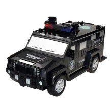 (Black with bo x) Cartoon Piggy Bank Toys Smart Music Password Banknote Car Coin Bank Figure Toy Pretend Play Saving Money Box Kids Police Cars