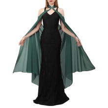Womens chiffon tule halternek lange cape pure-Donkergroen 130cm