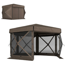 3x3m Hexagon Pop Up Gazebo with Netting, Brown