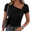 Fashionable Tee with Creative Asymmetrical Ruffle Thin-Black L 1
