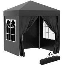 2x2m Pop Up Gazebo with Curtain Walls and Windows, Black