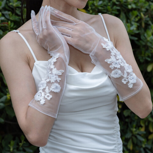 Durchsichtige, transparente weiße Handschuhe mit-Weiß 2