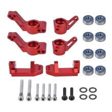 (Red) Metal Front Caster Block Steering Blocks Rear Stub Axle Carriers Kit for 1/10 Traxxas 2WD Slash Stampede Rustler Parts