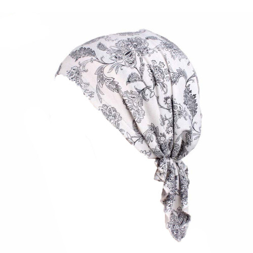 Elastisk bomulls trykt hodeplagg lue - Komfortabelt hodeplagg for kvinner White 1