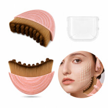 Lymphatische Massage-Gesichtsbürste mit Abdeckung - Sichelförmige Kontur für Kieferlinie, weiche Nylonborsten, ergonomisches Design Pink
