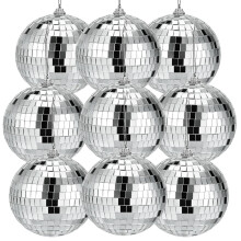 Suwimut 9 Pack Mirror Disco Ball, 4 Inch/10cm Small Reflective Mirror Ball Ornaments Silver Hanging Disco Ball for Party, Birthdays, Weddings, Home D