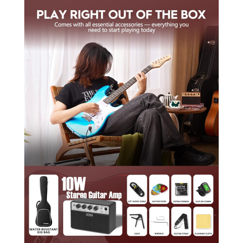 STRICH Electric Guitar Beginner Kit, Solid Body 39" Full Size Electric Guitar HS 2