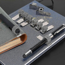 Porte-stylo en acier inoxydable avec clip pour cahier et bloc-notes, 5 pinces supérieures et 5 pinces latérales.