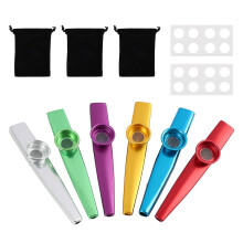 6 Pcs Kazoo, Metal kazoos Multipack with 16 Flute Membranes and 3 Portable Storage Bag, Metal Kazoo Musical Instruments for Adults, Kids, Music Lover