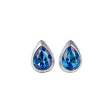 (blue) Minimalist Teardrop Crystal Stud Earrings Matte Silver Frame 4 Colours Elegant Daily Accessories for Women
