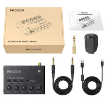 PROZOR 4-Channel Compact Audio Mixer - 6.35mm Audio Stereo Mixer with Independen