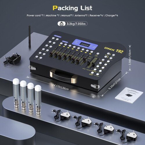 DMX Controller, 192 Channel DMX512 Controller with Drawer, Wireless DMX 4 Receiv