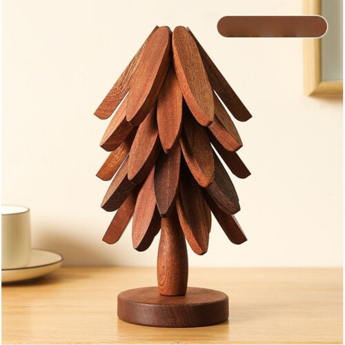 Creative Tree-Shaped Solid Wood Trivet Coaster - Heat-Resistant Kitchen Trivet and Tabletop Decor, Foldable, Coffee Color 1