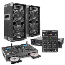 MAX26 Dual 6" Passive DJ Speaker System with 1200W Amp, Dual CD Mixer, Bluetooth, USB, Cables – Complete DJ Setup Kit for Home Parties, Bedroom DJ