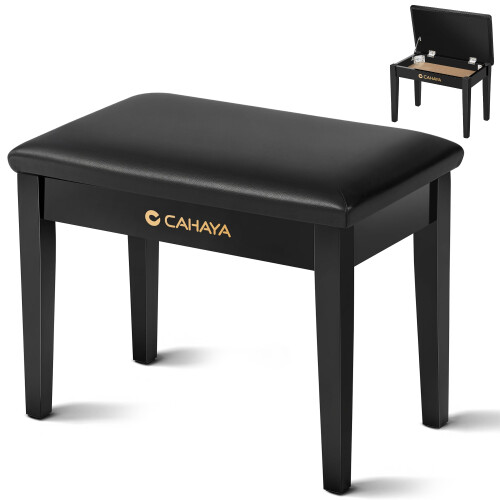 CAHAYA Piano Bench with Storage Compartment - Large Size Black Dressing Table St