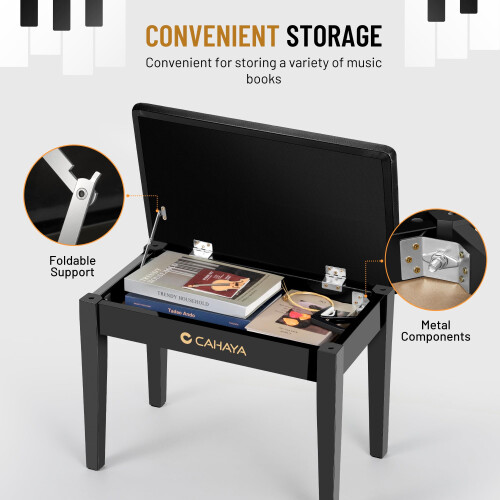 CAHAYA Piano Bench with Storage Compartment - Large Size Black Dressing Table St 1