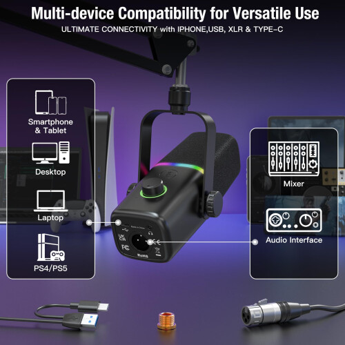 zealsound USB/XLR Dynamic Microphone with Arm for Podcasting and Recording 2