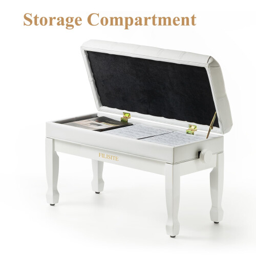 FILISITE Adjustable Duet Piano Bench with Storage, Heavy Duty Solid Wood Double