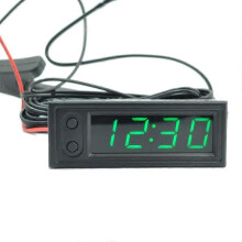 (Green) 2023 New Adjustable Car Temperature Clock 12V 3 in 1 Thermometers Voltmeter Gauge Electronic Clock LED Digital Display LCD
