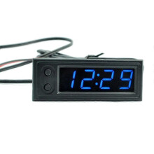 (Blue) 2023 New Adjustable Car Temperature Clock 12V 3 in 1 Thermometers Voltmeter Gauge Electronic Clock LED Digital Display LCD