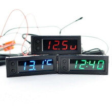 (Red) 2023 New Adjustable Car Temperature Clock 12V 3 in 1 Thermometers Voltmeter Gauge Electronic Clock LED Digital Display LCD
